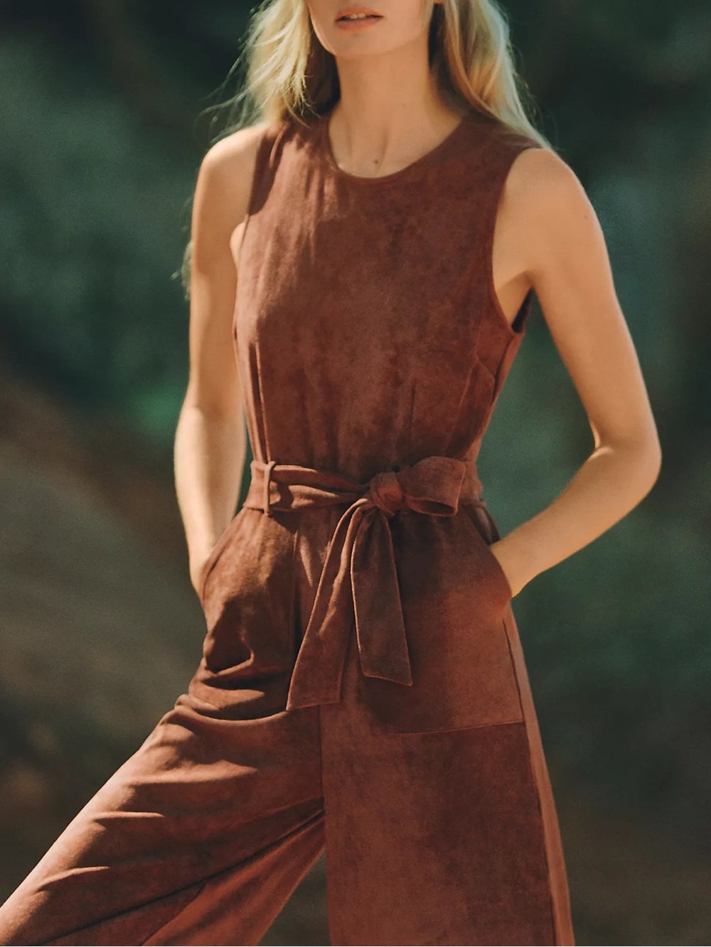 NWT Anthropologie Suede Jumpsuit in Cedar Brown